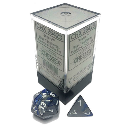 Chessex Gemini Polyhedral Blue Steel/White 7 Die Set