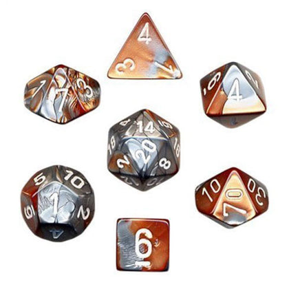 Chessex Gemini Copper Steel/White 7 Die Set