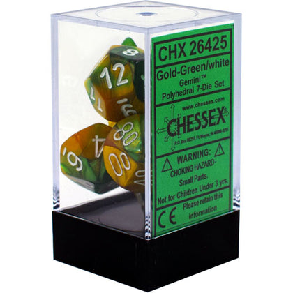 Chessex Gemini Polyhedral Gold Green/White 7 Die Set