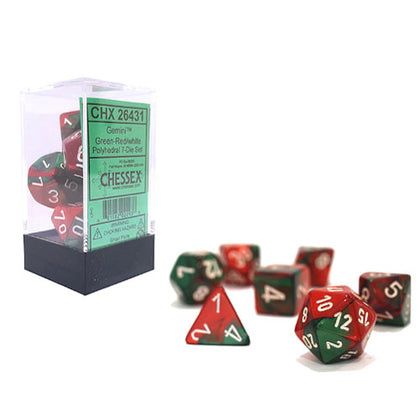 Chessex Gemini Green Red/White 7 Die Set