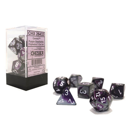Chessex Gemini Purple Steel/White 7 Die Set
