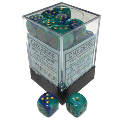 Chessex D6 Gemini Blue Teal/Gold 12mm Die Set