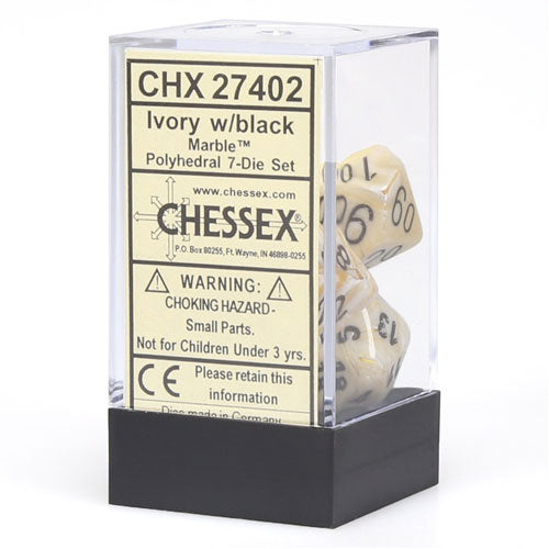Chessex Marble Ivory Black 7 Die Set