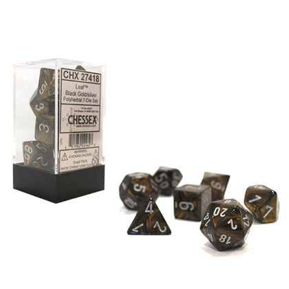 Chessex Leaf Black Gold/Silver 7 Die Set