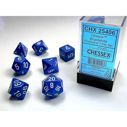 Chessex Opaque Polyhedral Blue White 7 Die Set