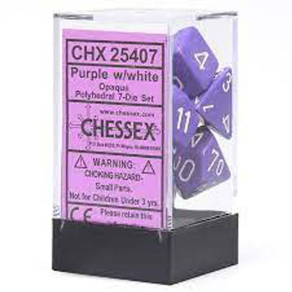 Chessex Opaque Polyhedral Purple/White 7 Die Set