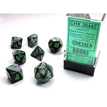 Chessex Gemini Black-Grey/Green 7 Die Set