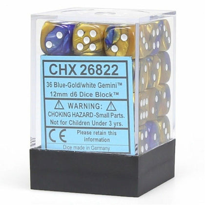 Chessex Gemini Blue-Gold/White 12mm D6 Block