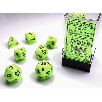 Chessex Vortex Polyhedral Bright Green/Black 7 Die Set