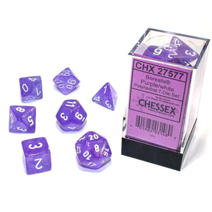 Chessex Borealis Purple/White Luminary 7 Die Set