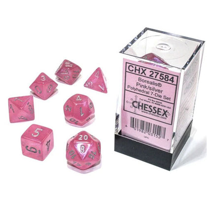 Chessex Borealis Pink/Silver Luminary 7 Die Set