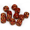Chessex Scarab Scarlet Gold 16mm 12 D6 Dice Block