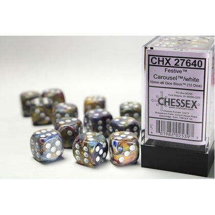 Chessex Festive Carousel/White 16mm D6 Dice Block