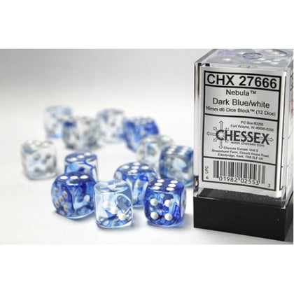 Chessex Nebula Dark Blue/White 16mm D6 Dice Block