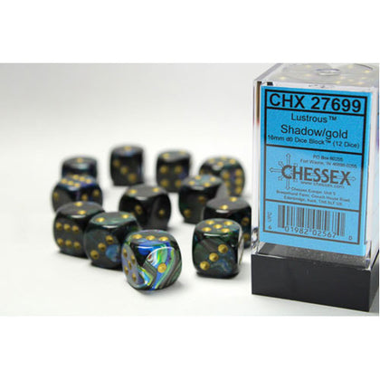 Chessex Lustrous Shadow/Gold 16mm D6 Dice Block