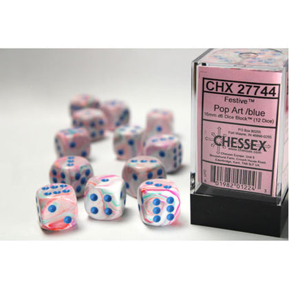 Chessex Festive Pop Art/Blue 16mm D6 Dice Block