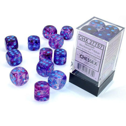 Chessex Nebula Nocturnal/Blue Luminary 16mm 12 D6 Dice Block