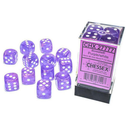 Chessex Borealis Purple/White 16mm D6 Dice Block