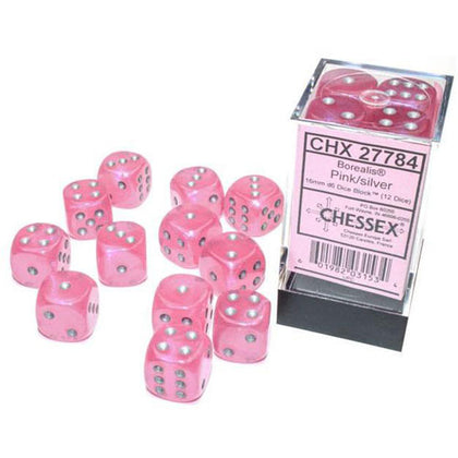 Chessex Borealis Pink/Silver 16mm 12 D6 Dice Block