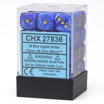 Chessex Vortex Blue/Gold 12mm D6 Dice Block