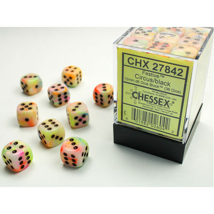 Chessex Festive Circus/Black 12mm 36 D6 Dice Block