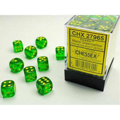 Chessex Borealis Maple Green/Yellow 12mm D6 Dice Block